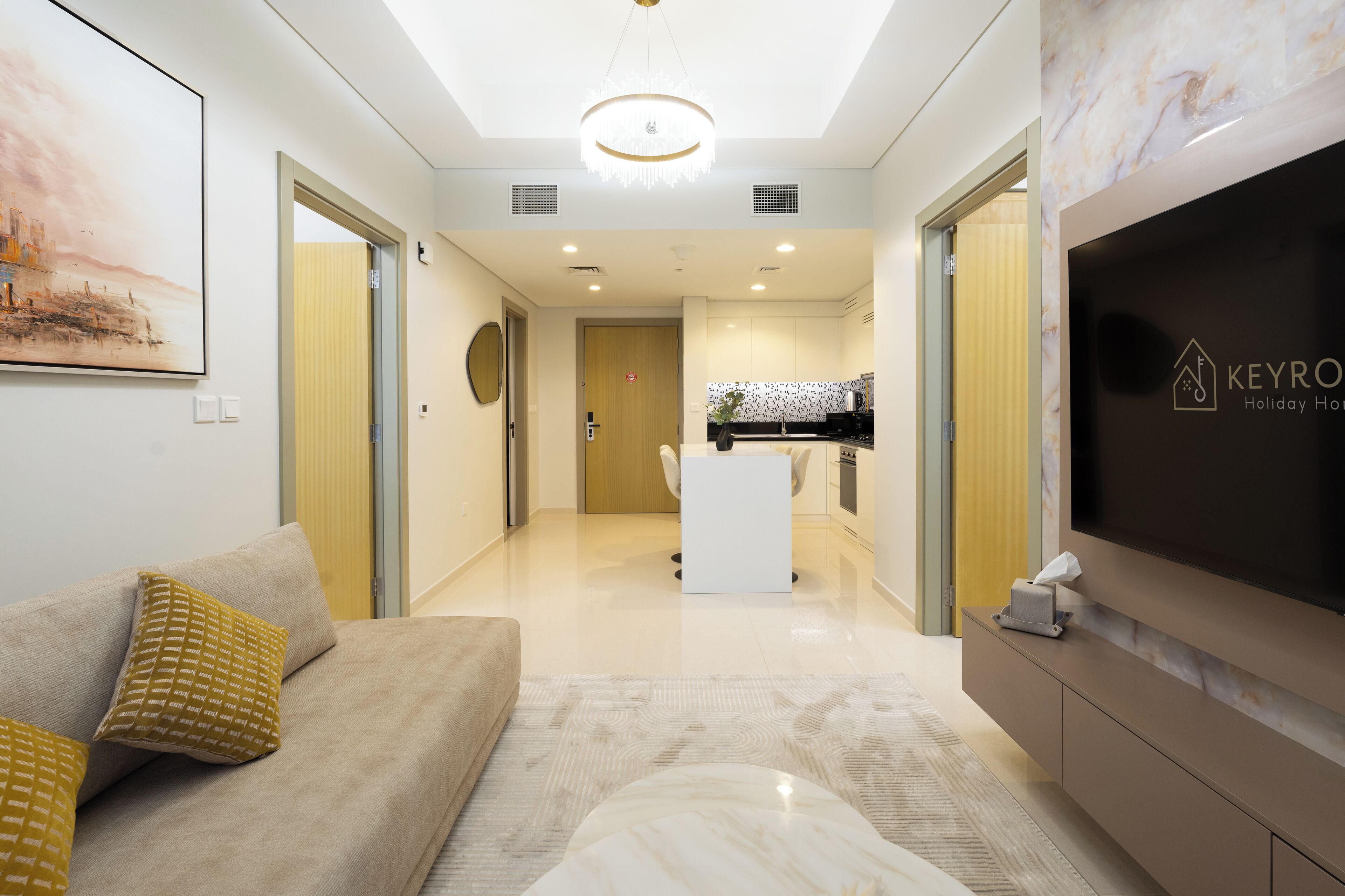 Deluxe Apartment, 2 Bedrooms, City View | Living area | 50-cm Smart TV with digital channels