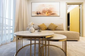 Deluxe Apartment, 2 Bedrooms, City View | Living area | 50-cm Smart TV with digital channels