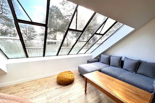 Una Smart TV, una chimenea, libros