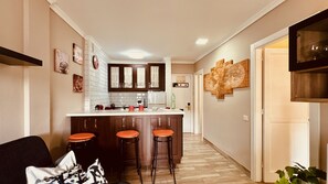 Fridge, microwave, coffee/tea maker, electric kettle