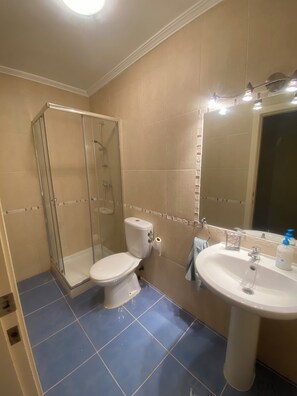 Douche, bidet, serviettes fournies, savon