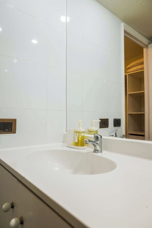 Douche, séchoir à cheveux, serviettes fournies