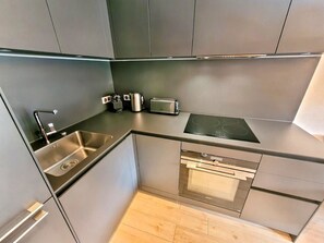 Fridge, microwave, oven, dishwasher