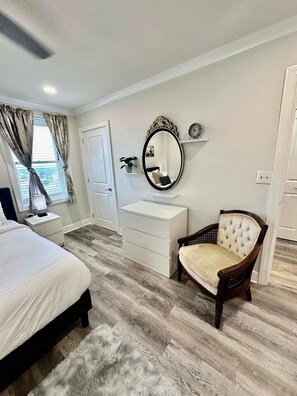 1 bedroom, desk, iron/ironing board, travel cot
