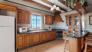 Fridge, microwave, oven, electric kettle