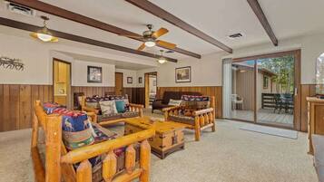 Fernseher, Kamin, DVD-Player, BĂŒcher