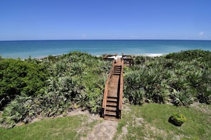 On the beach, sun loungers, beach towels