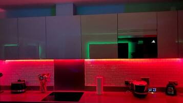 Fridge, microwave, oven, electric kettle