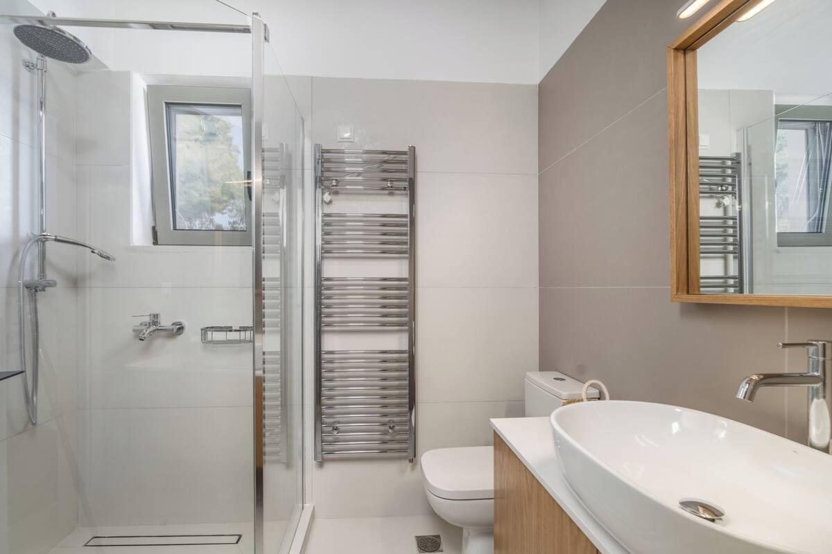 Deluxe Apartment, City View | Bathroom | Shower, hair dryer, towels, soap