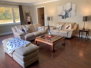 Smart TV, fireplace, DVD player, foosball