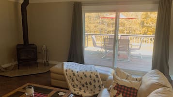 Smart TV, chimenea, reproductor de DVD y futbolito