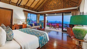 A spacious bedroom with a large bed, a wooden ceiling, and a balcony with a view. - Villa Cantik Pandawa By Fays Hospitality (Bali)