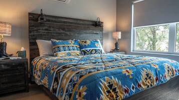 2 bedrooms, blackout curtains, iron/ironing board, free WiFi