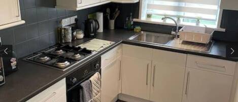 Fridge, microwave, oven, electric kettle