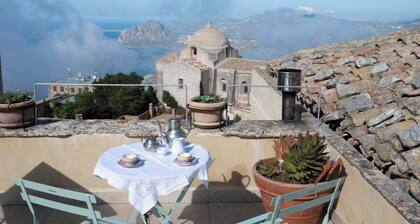 Noble palace sky view in the mountains, near the historic center of Erice