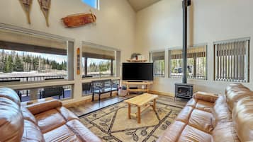 Smart TV, fireplace, DVD player, books