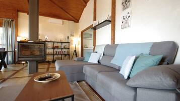 Una televisión, una chimenea