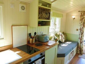 Private kitchen - Romantic Shepherd's Hut with hot tub. Ultimate Dark Skies experience. (Llandeilo)