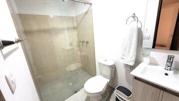 Towels, soap, shampoo, toilet paper