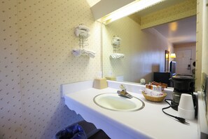 Room, 2 Double Beds, Non Smoking | Bathroom | Free toiletries, hair dryer, towels