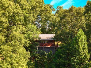 A cabin surrounded by dense forest. - Point of View Cabin · Private Hot Tub, Fire Pit & Mountain Views · Dog-Friendly (Sevierville)