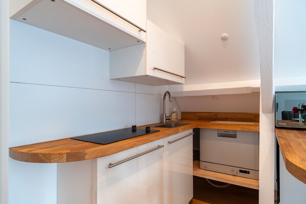 Frigorífico, microondas, lavavajillas y hervidor eléctrico