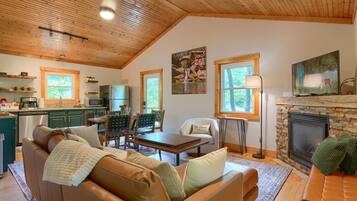 Televisión, chimenea, videojuegos, reproductor de DVD