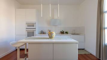 Apartment, Balcony | Private kitchen | Full-sized fridge, microwave, oven, stovetop