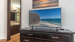 Enjoy a relaxing stay with a large flat-screen TV and modern bathroom amenities.