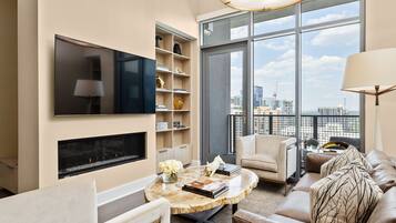 Smart TV, fireplace, foosball, table tennis