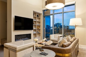 Smart TV, fireplace, foosball, table tennis