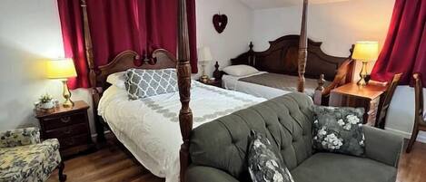 1 bedroom, desk, iron/ironing board, travel crib