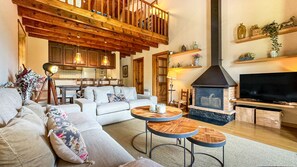 Fireplace, table football, ping pong, books