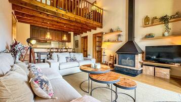 Fireplace, foosball, table tennis, books