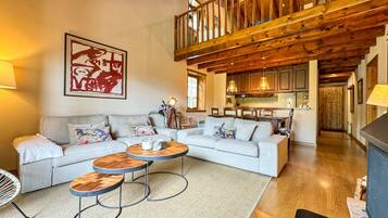 Fireplace, foosball, table tennis, books