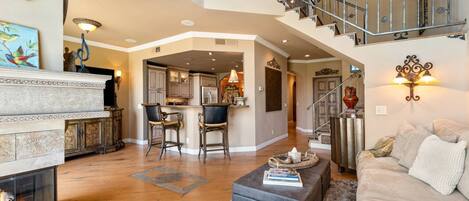 Smart TV, fireplace, DVD player