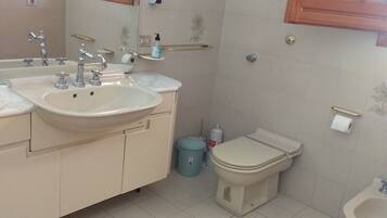 Ensemble douche/baignoire, articles de toilette gratuits, bidet