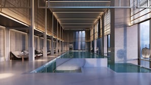 Indoor pool, open 6:00 AM to 9:00 PM, pool loungers