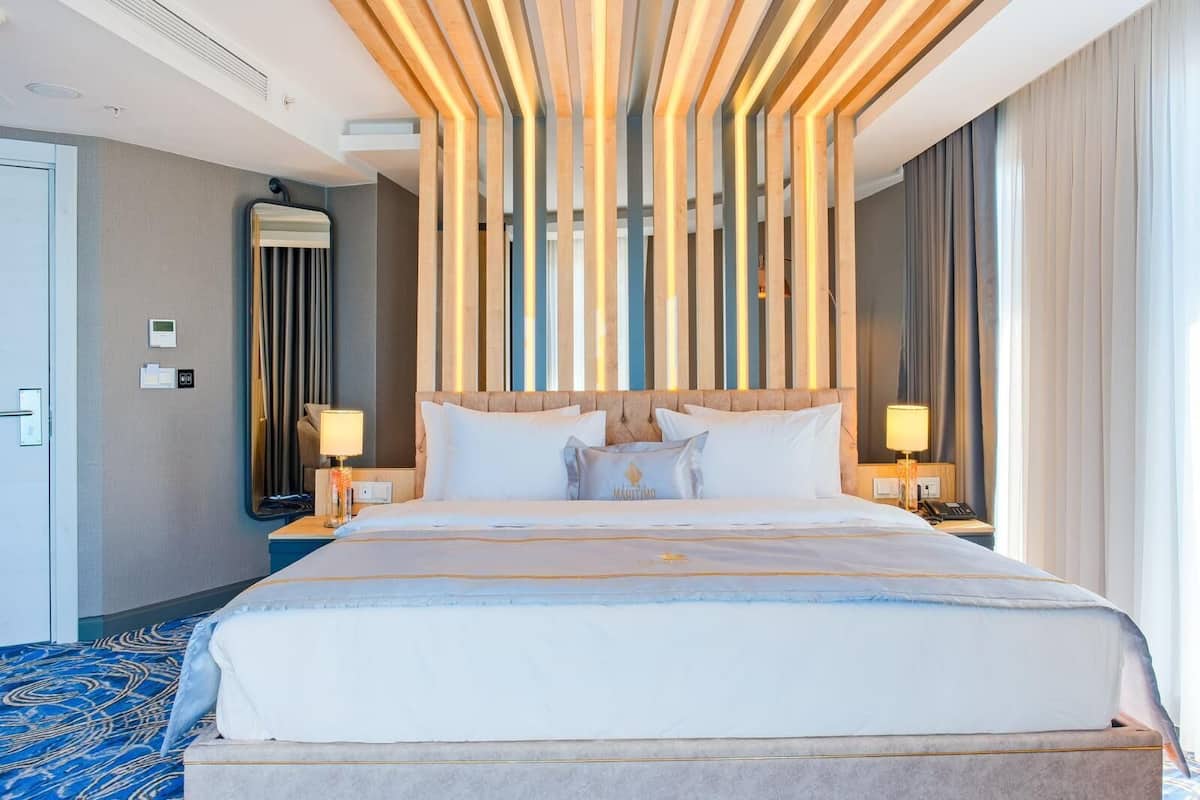 Quarto superluxo | Roupas de cama de algodão egípcio, roupas de cama premium, frigobar