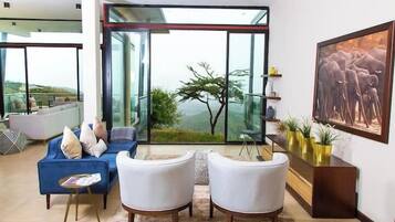 Standard-huvila, näköala mäelle | Oleskelualue