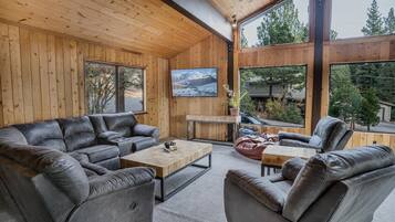 TV, fireplace, DVD player, books