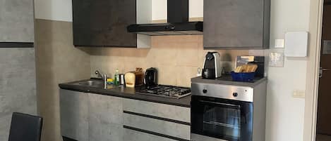 Frigorífico, microondas, horno y placa de cocina