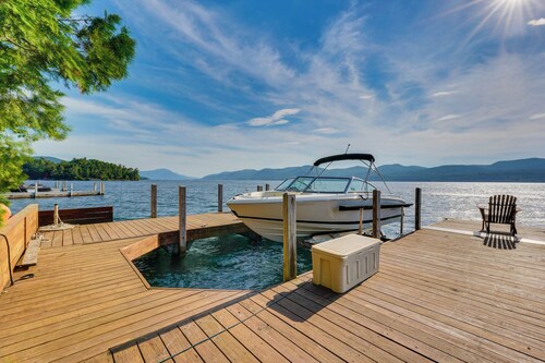 Waterfront Lake George Lodge w/ Boat Dock & Deck!