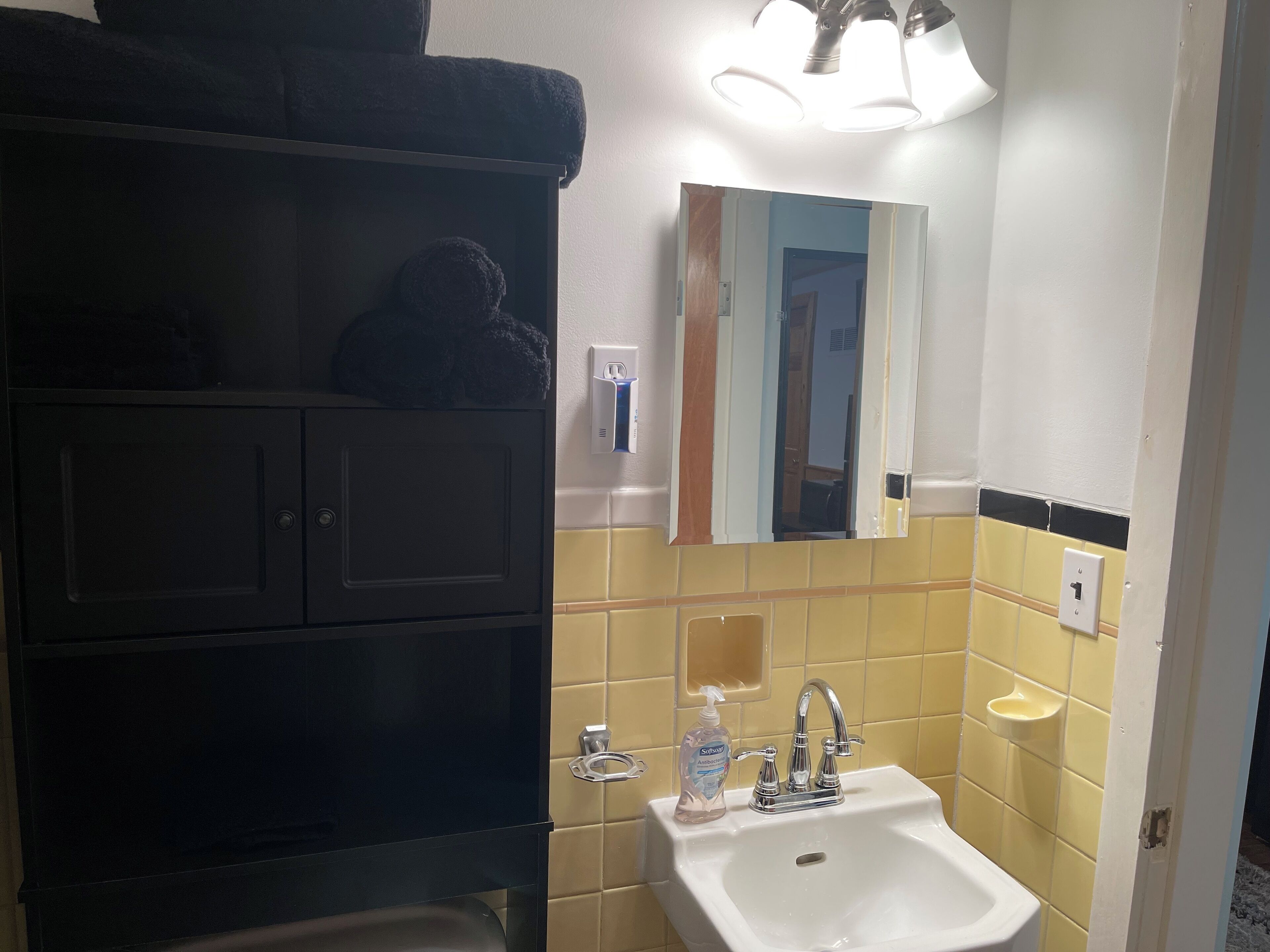 Serviettes fournies, savon, papier de toilette