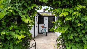 A narrow pathway leading to a small building with a bicycle parked outside. - Historic charm with modern amenities (Colonial Beach)