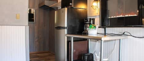 Fridge, microwave, coffee/tea maker