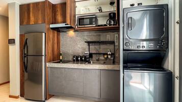 Fridge, microwave, dishwasher, coffee/tea maker