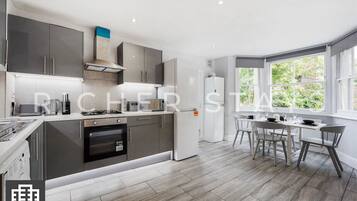 Fridge, microwave, oven, coffee/tea maker