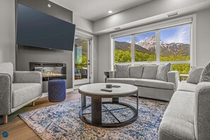 TV, fireplace