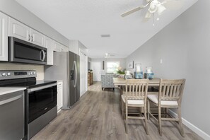 Fridge, microwave, dishwasher, coffee/tea maker